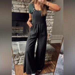Boutique Black linen Wide-Leg Overalls
